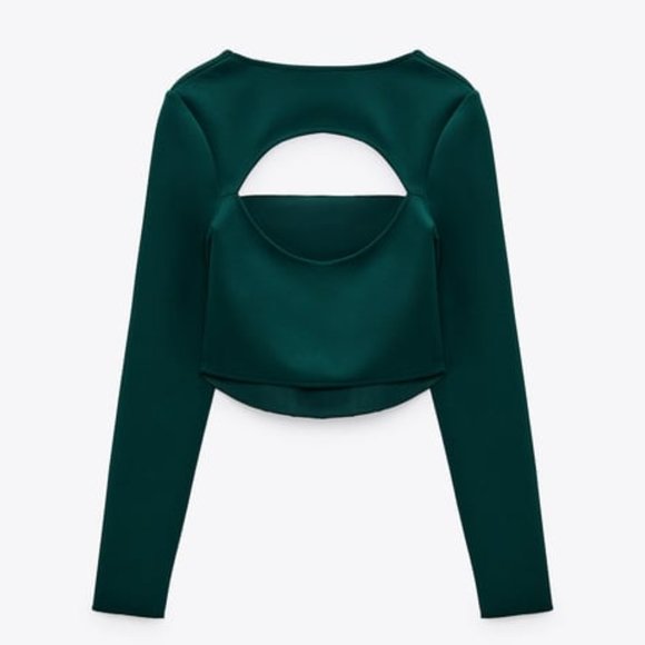 NWT Zara dark green square neck back cut out top. Small. - Picture 2 of 5